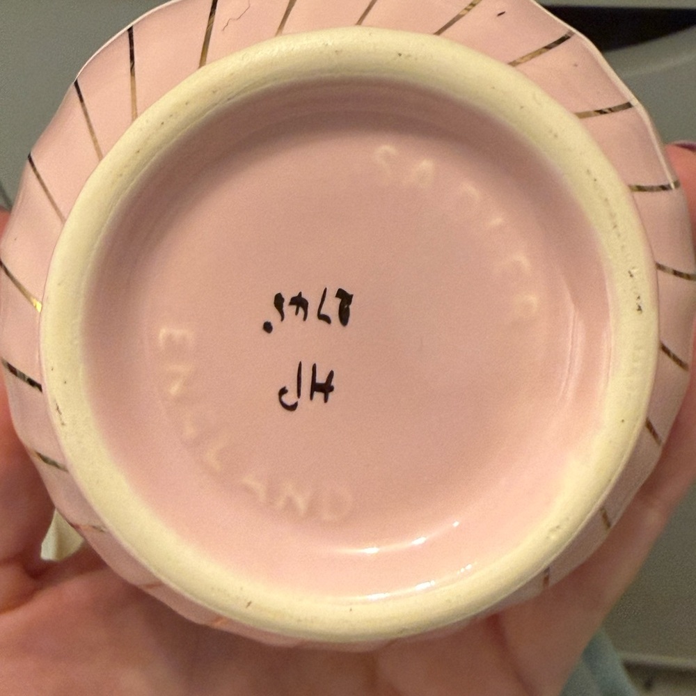 RARE Vintage Sadler Pink & Gold Stripe Teapot, Creamer, Sugar Set - Picture 3 of 4